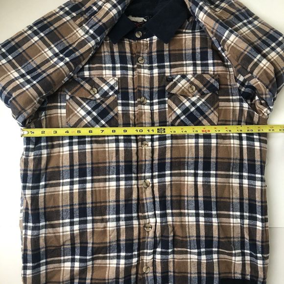 David Bitton Buffalo Brown Plaid Flannel Button Up Shacket Mens Medium Fleece - Picture 11 of 13